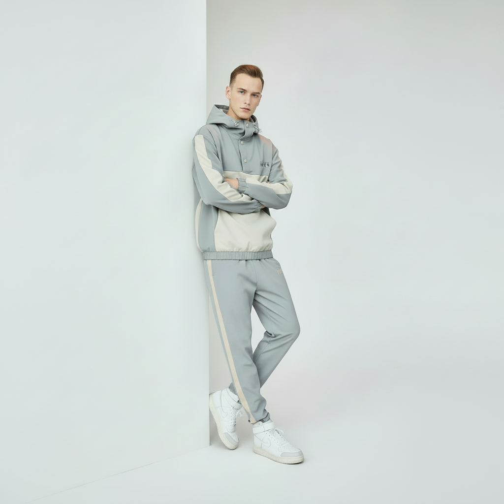 Two Piece Suit Men Fashion Hooded Jacket Coat Pants