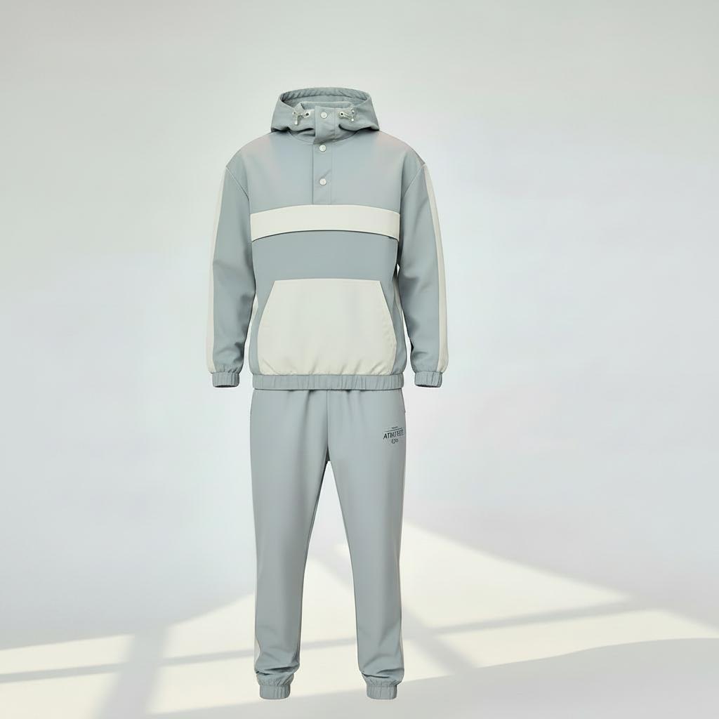 Two Piece Suit Men Fashion Hooded Jacket Coat Pants
