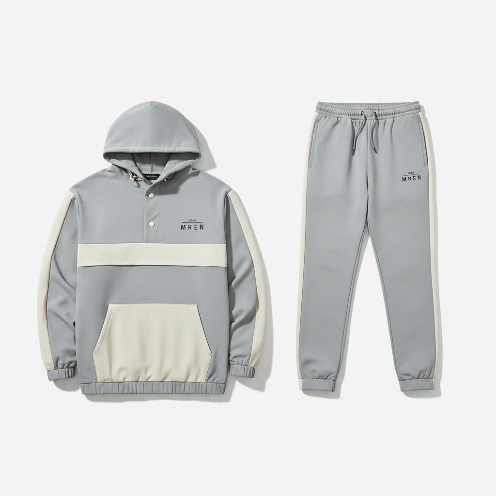 Two Piece Suit Men Fashion Hooded Jacket Coat Pants