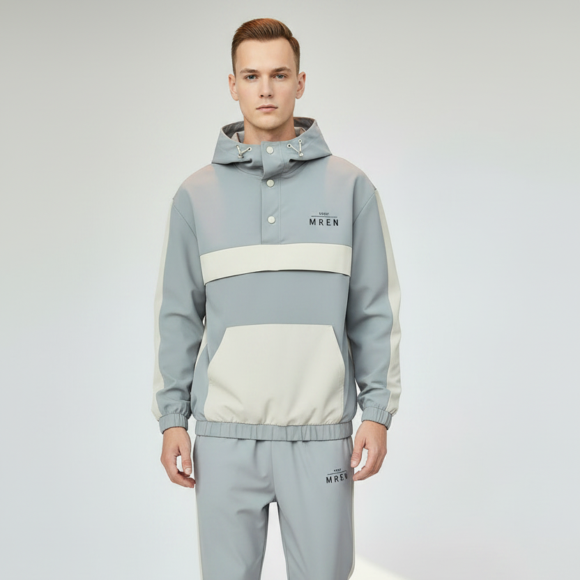 Two Piece Suit Men Fashion Hooded Jacket Coat Pants