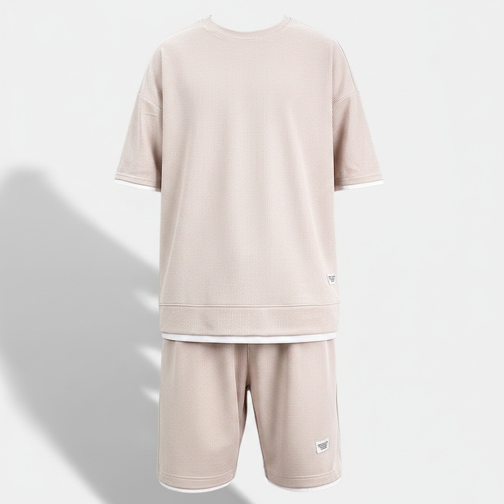 Waffle Sports Suit Men's Top And Shorts Two-piece Set