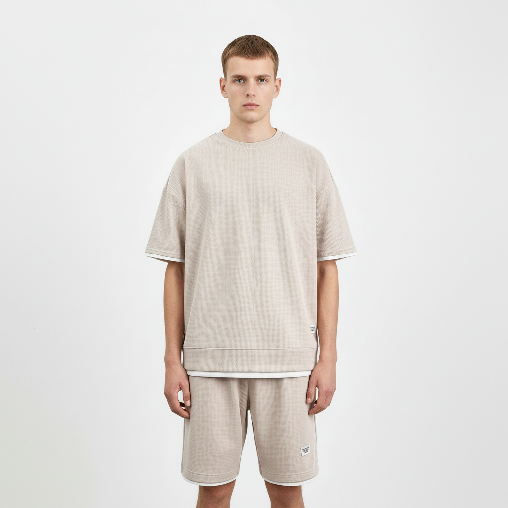 Waffle Sports Suit Men's Top And Shorts Two-piece Set