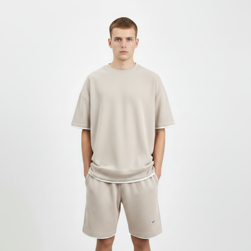 Waffle Sports Suit Men's Top And Shorts Two-piece Set