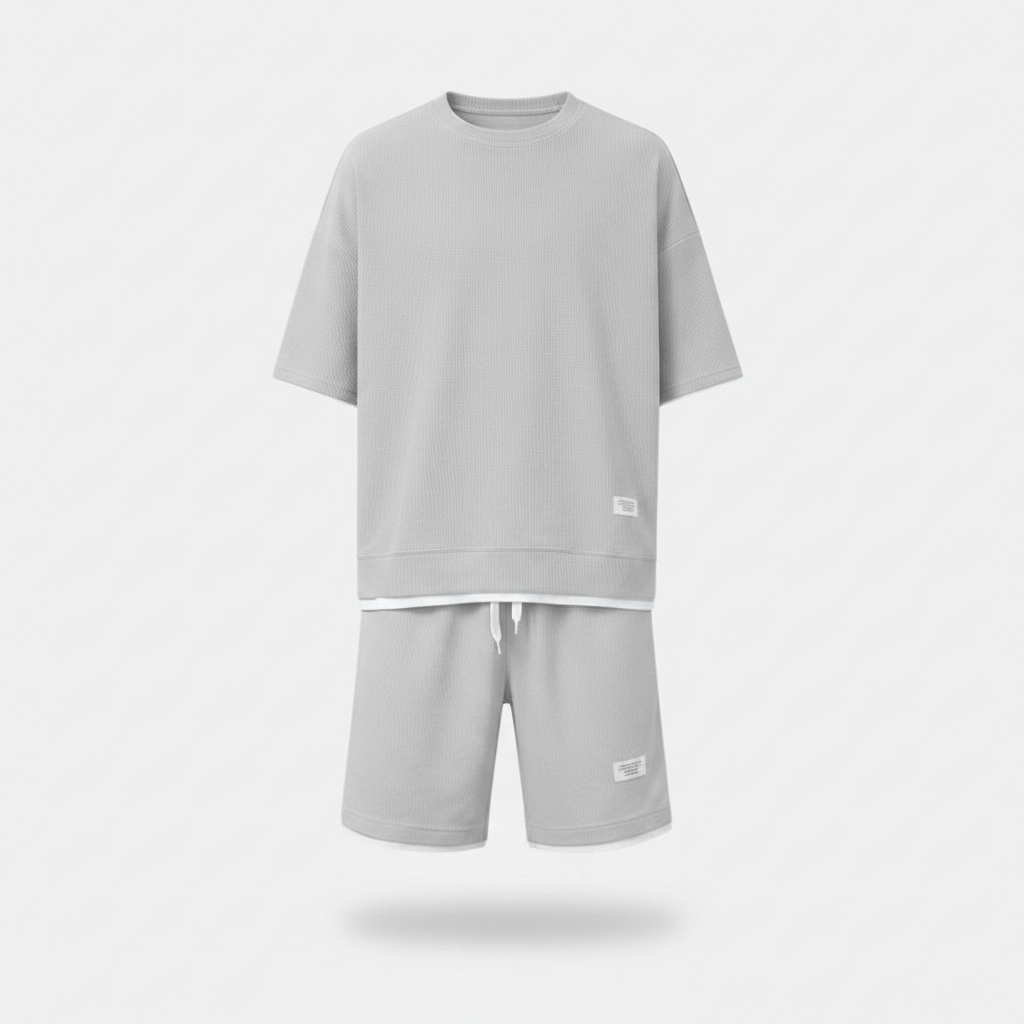 Waffle Sports Suit Men's Top And Shorts Two-piece Set