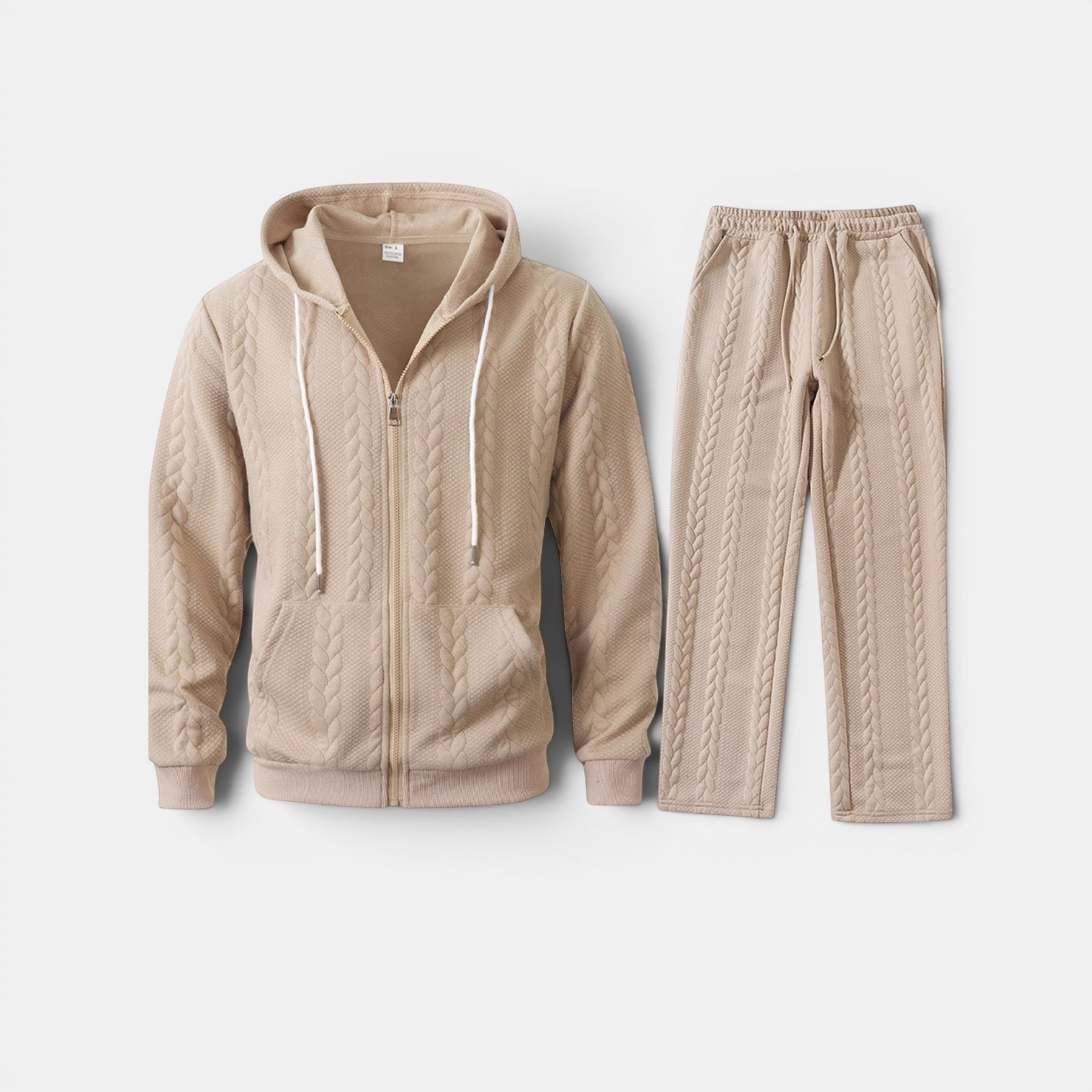 Allzom bege set de capuz e cardigan com fecho de correr e padrão jacquard texturizado para homem.
