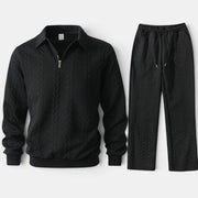 Conjunto de fato de treino Allzom preto em jacquard com fecho de correr e calças com cordão, ajuste descontraído.