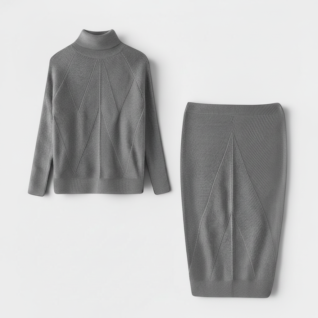 Women's Slim Fit Turtleneck Knitted Sweater – Black & Gray