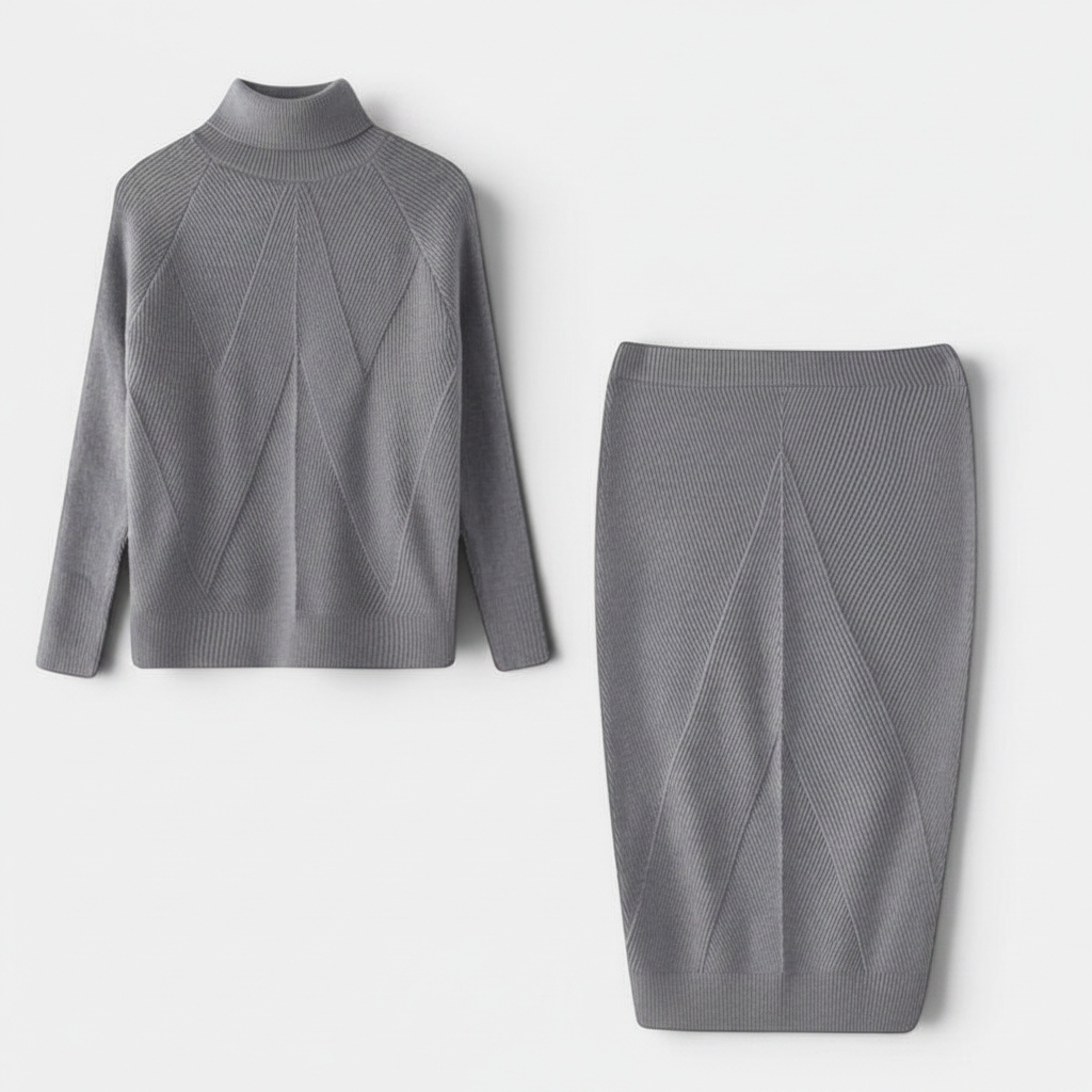 Women's Slim Fit Turtleneck Knitted Sweater – Black & Gray