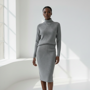 Women's Slim Fit Turtleneck Knitted Sweater – Black & Gray