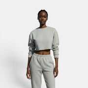 Allzom Conjunto de moletom esportivo feminino cinza, cropped e calças de cintura alta, com caimento solto e tecido macio.