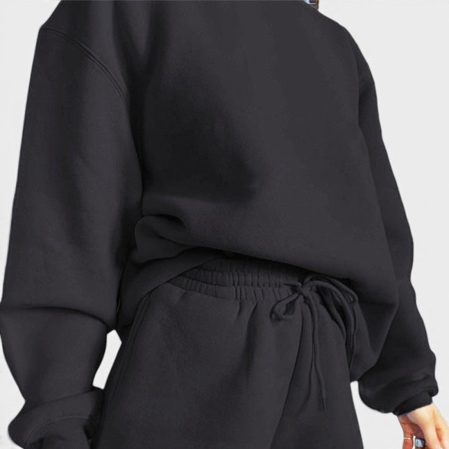 Conjunto de camisola preta de manga comprida e calções de cintura elástica com cordão da Allzom.
