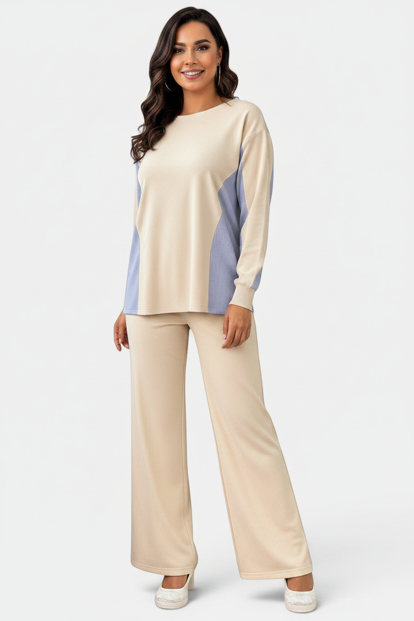 Asymmetric Hem Top & Pants Set with Pockets – Front Short Back Long Design