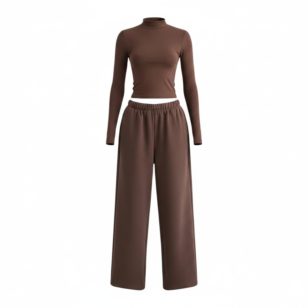 Women's Slim Fit Long Sleeve T-Shirt & High Waist Loose Sweatpants Set