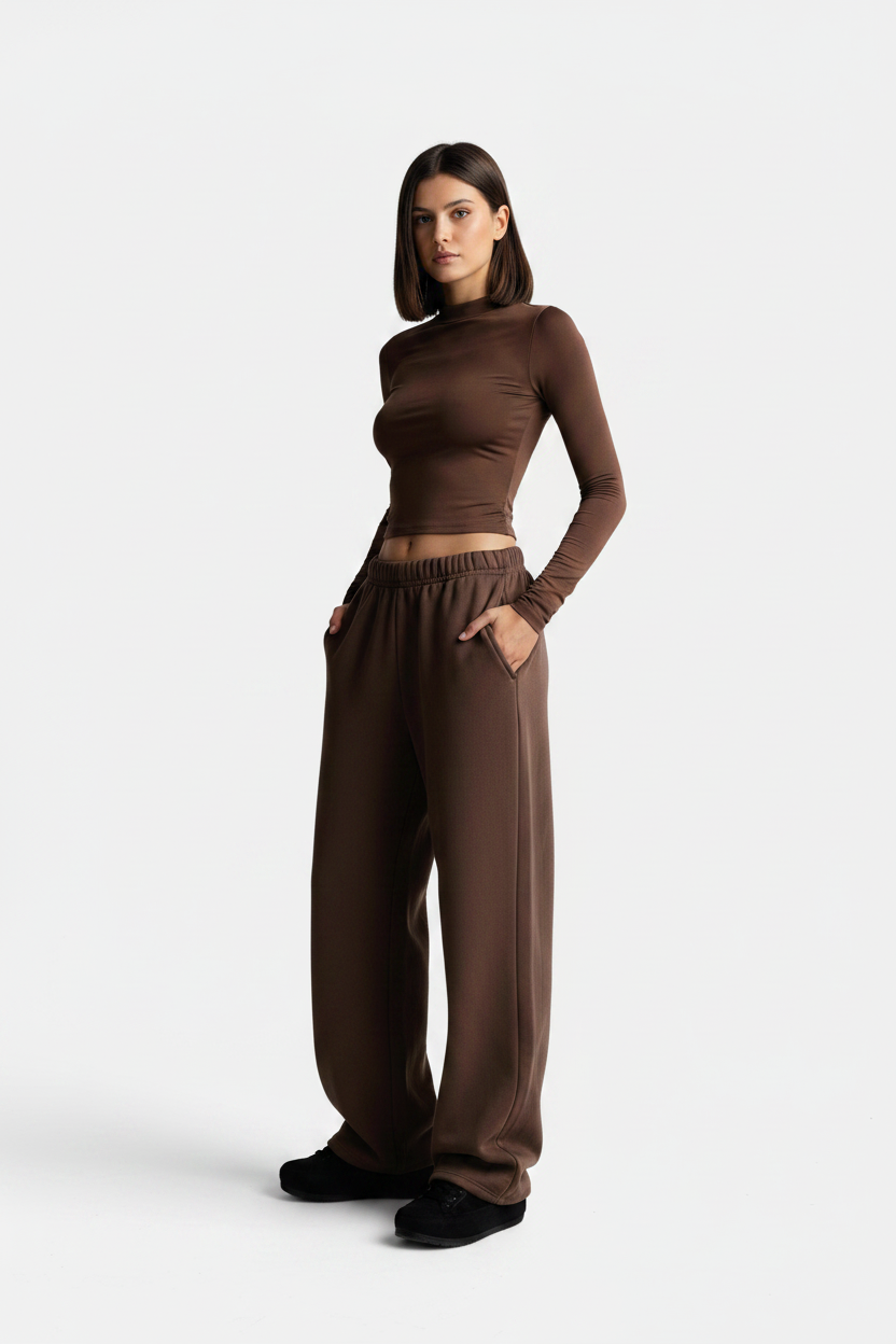 Women's Slim Fit Long Sleeve T-Shirt & High Waist Loose Sweatpants Set