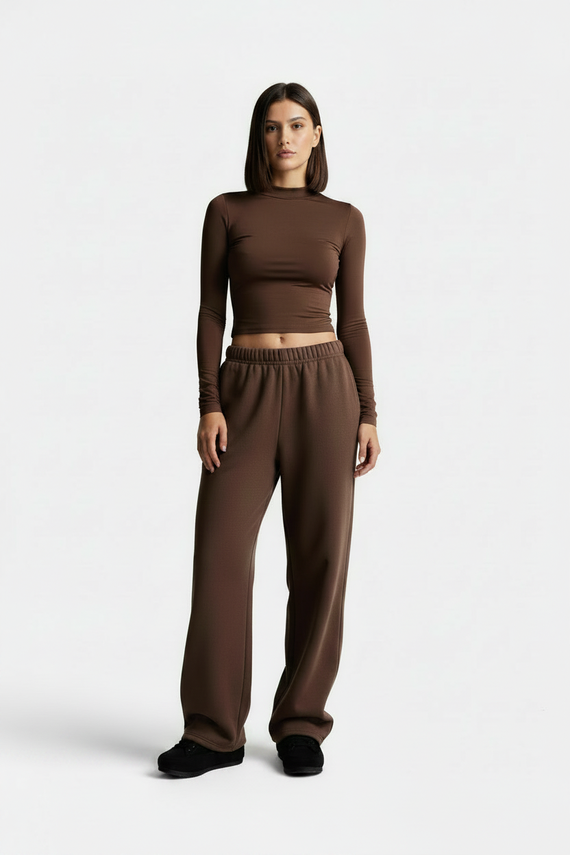 Women's Slim Fit Long Sleeve T-Shirt & High Waist Loose Sweatpants Set