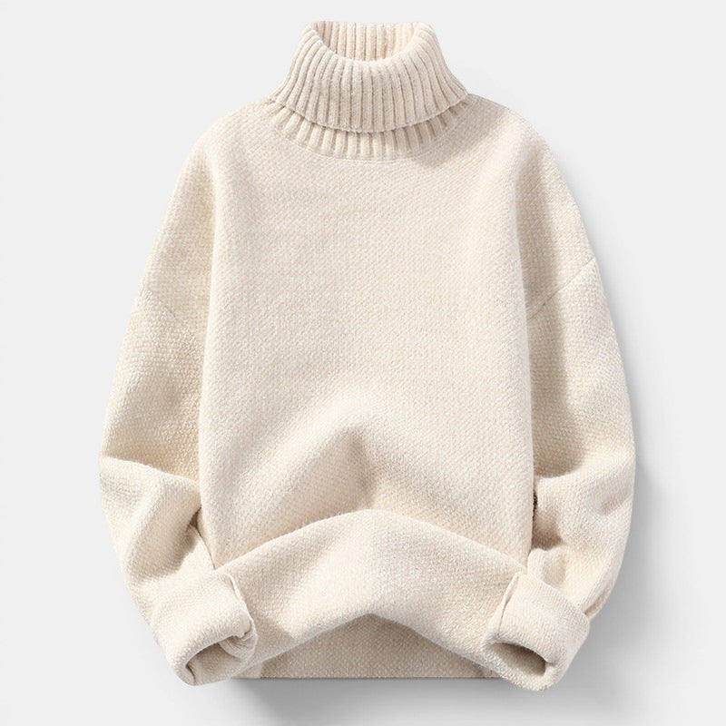 Allzom cream-coloured men's slim-fit turtleneck sweater in a thick, soft knit. Ideal for cold weather.
