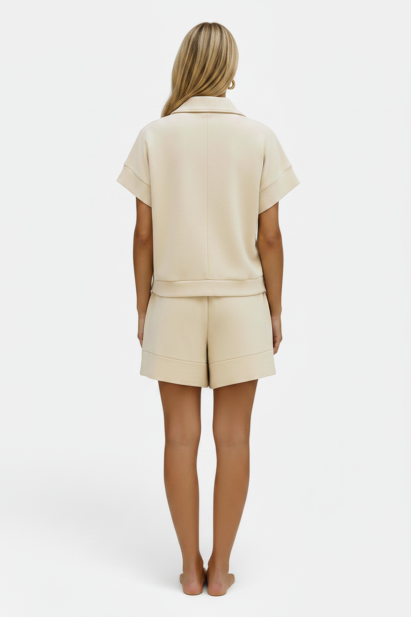 Women's Solid Colour Casual Short Sweatshirt Two-Piece Set