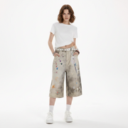 Creative Women's Straight Loose Printed Wide-leg Cropped Jeans