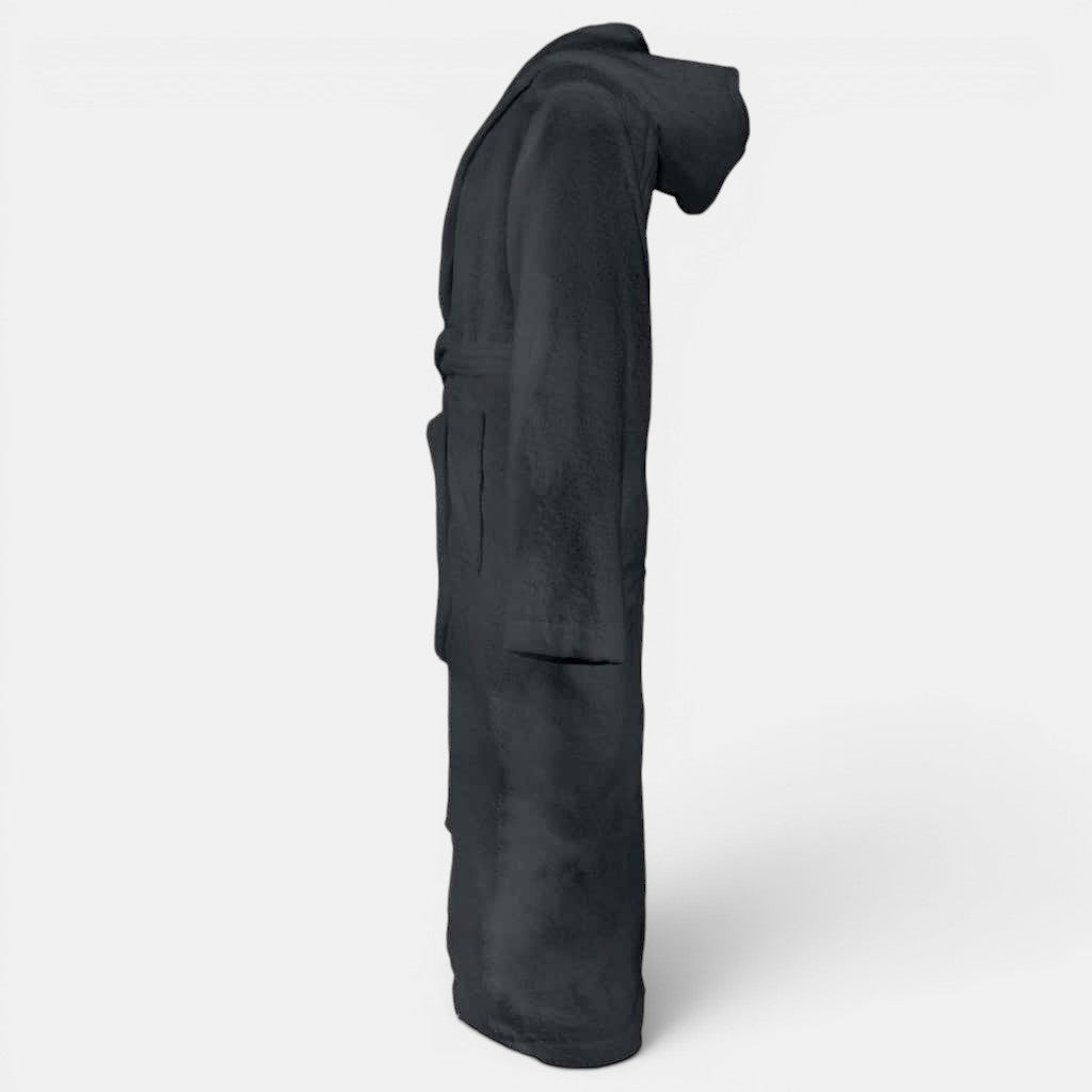 Allzom dark grey hooded cotton bathrobe with belt tie closure and pockets