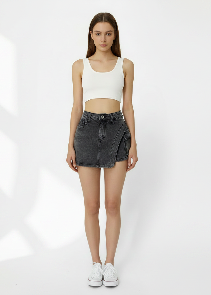 Hip-wrapped Denim Culotte Autumn Women's Asymmetric Hem