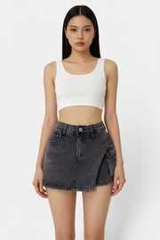 Hip-wrapped Denim Culotte Autumn Women's Asymmetric Hem