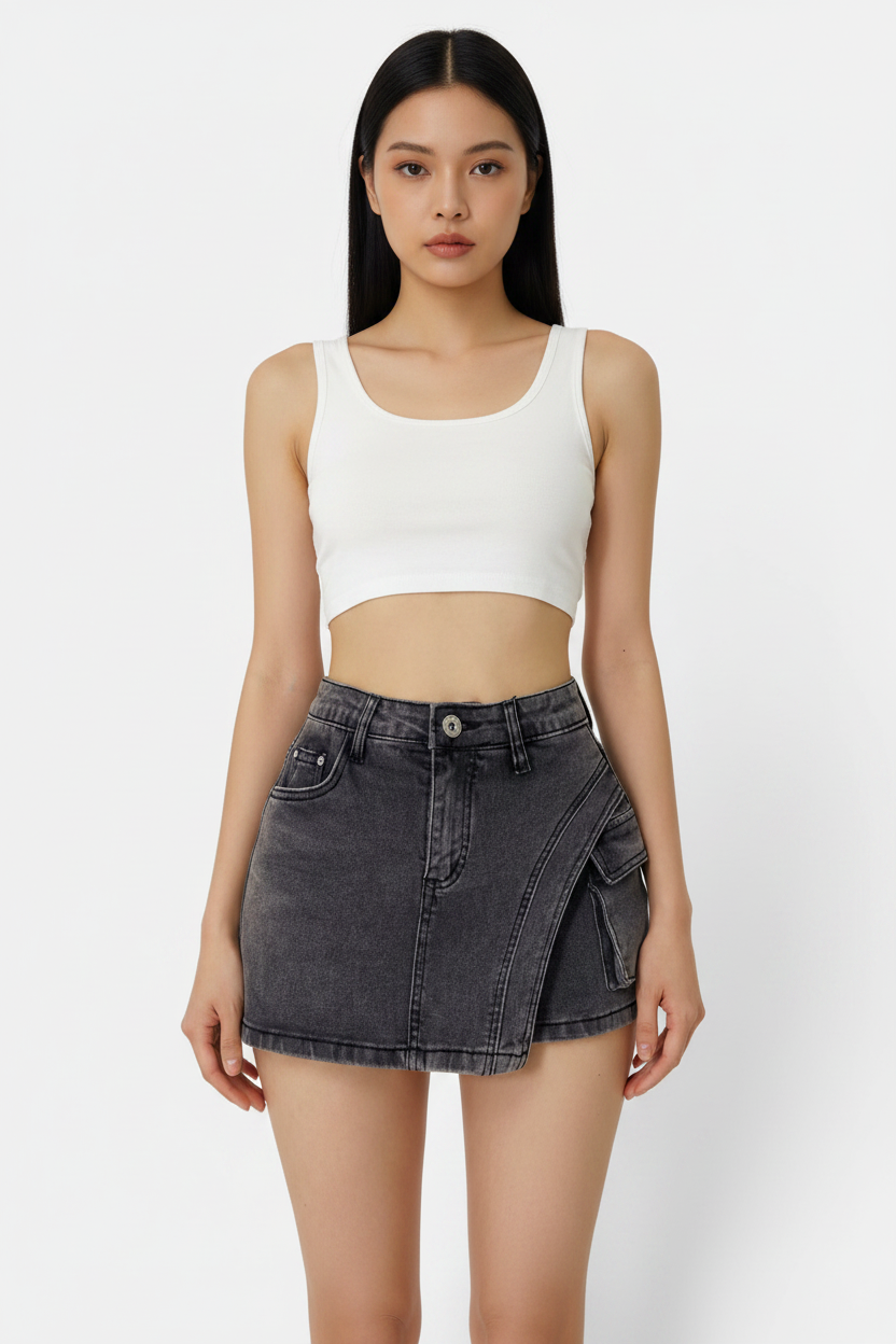 Hip-wrapped Denim Culotte Autumn Women's Asymmetric Hem