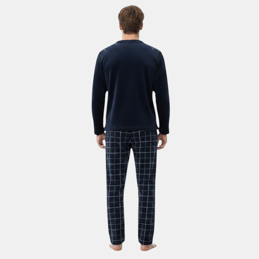 Allzom fato de treino acolchoado de flanela azul-escuro com padrão xadrez, para homem.