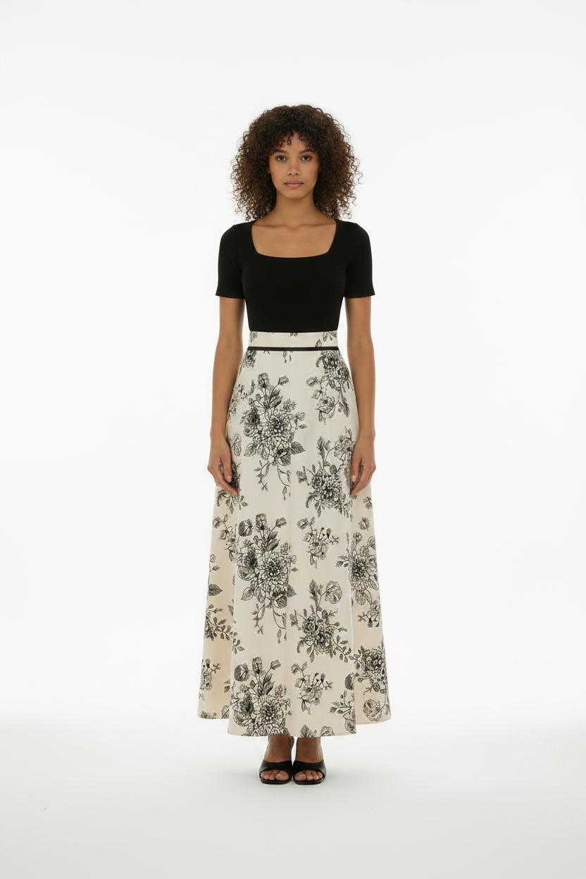 Women's Slimming French Floral Long Dress