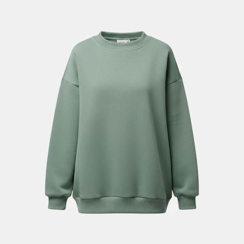 Women's Solid Colour Crew Neck Loose-Fit Pullover Sweatshirt