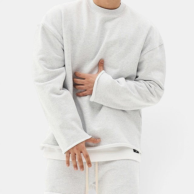 Allzom grey marl knit sweater with round neck and loose fit, perfect for everyday casual wear.