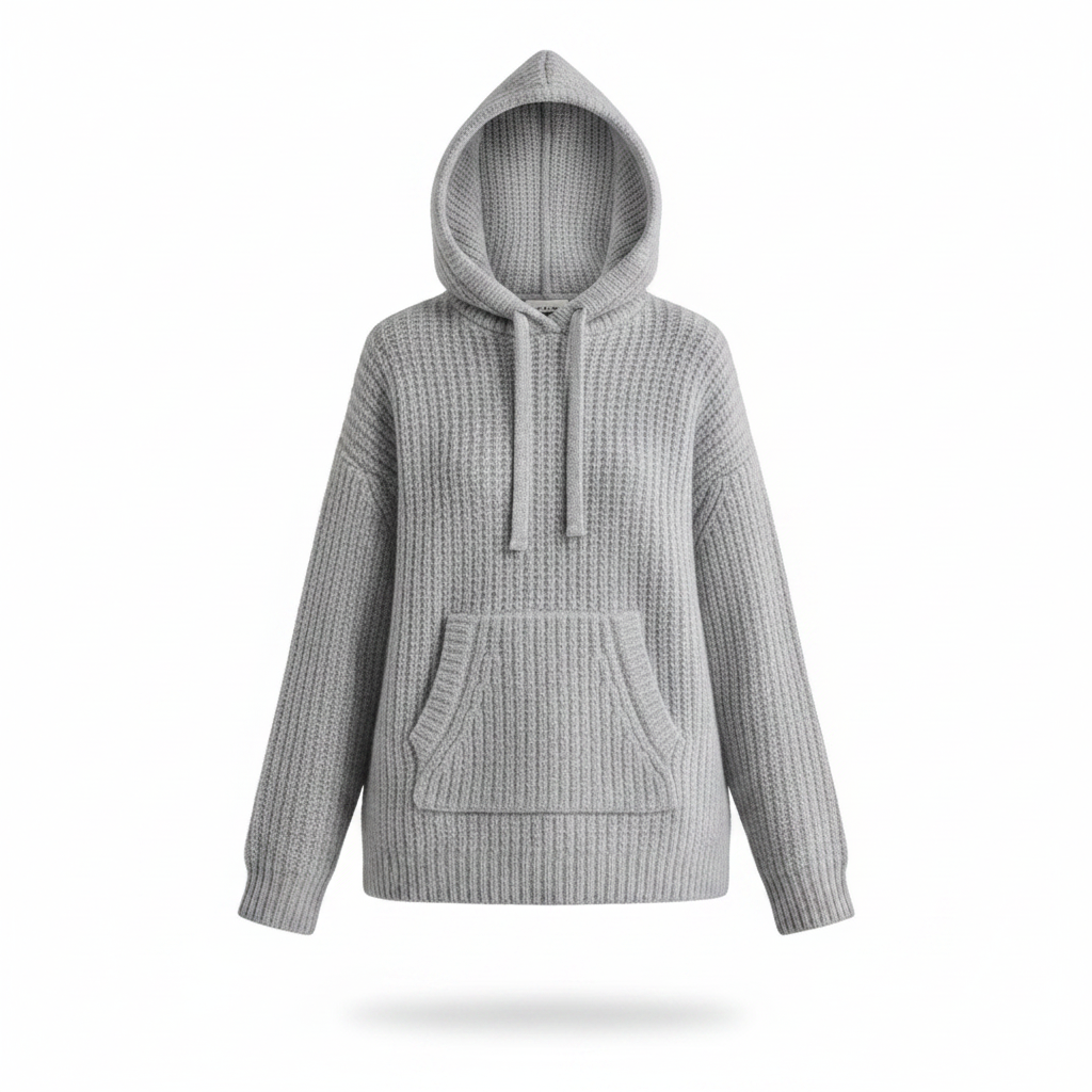 Fashion Solid Color Knitted Loose Casual Hooded Sweater
