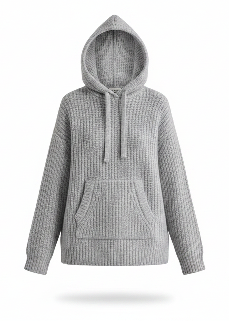 Fashion Solid Color Knitted Loose Casual Hooded Sweater
