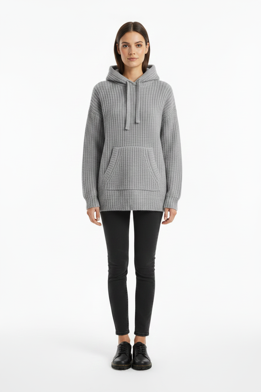 Fashion Solid Color Knitted Loose Casual Hooded Sweater