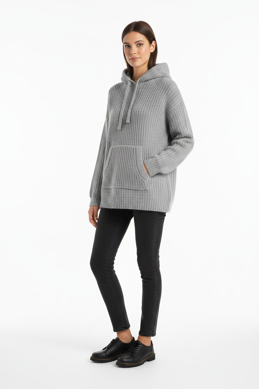 Fashion Solid Color Knitted Loose Casual Hooded Sweater