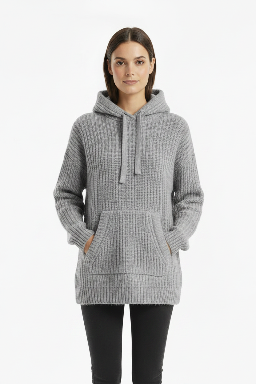 Fashion Solid Color Knitted Loose Casual Hooded Sweater