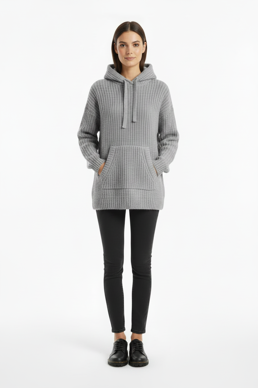 Fashion Solid Color Knitted Loose Casual Hooded Sweater
