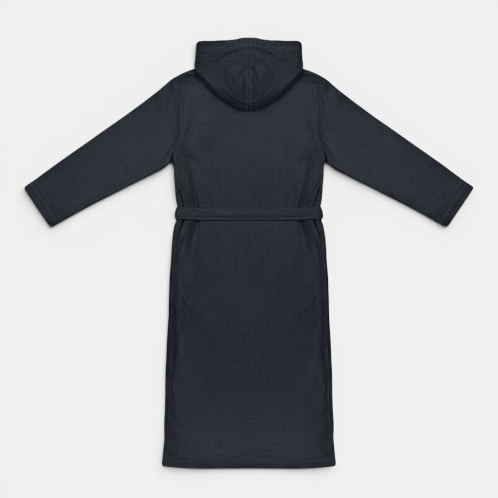 Allzom dark grey hooded cotton bathrobe with belt tie closure, perfect for home or spa use.