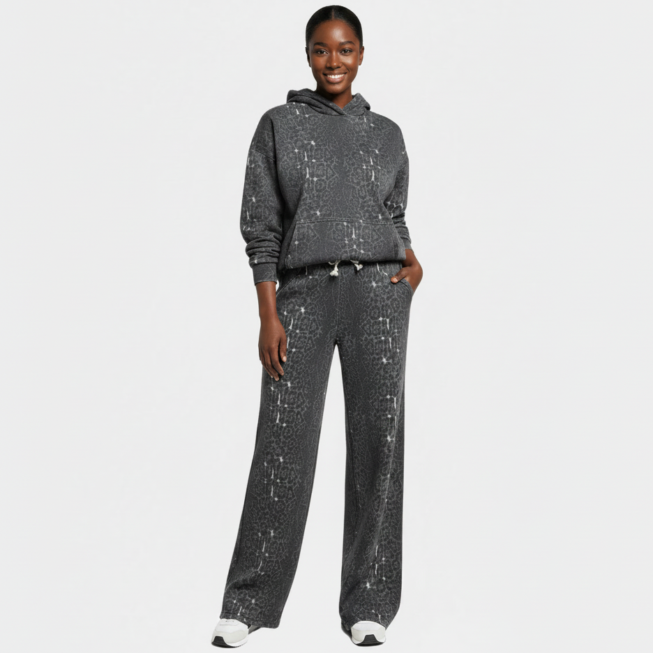 Women's Casual Hooded Sweatshirt & Wide-Leg Pants Leopard Print Set