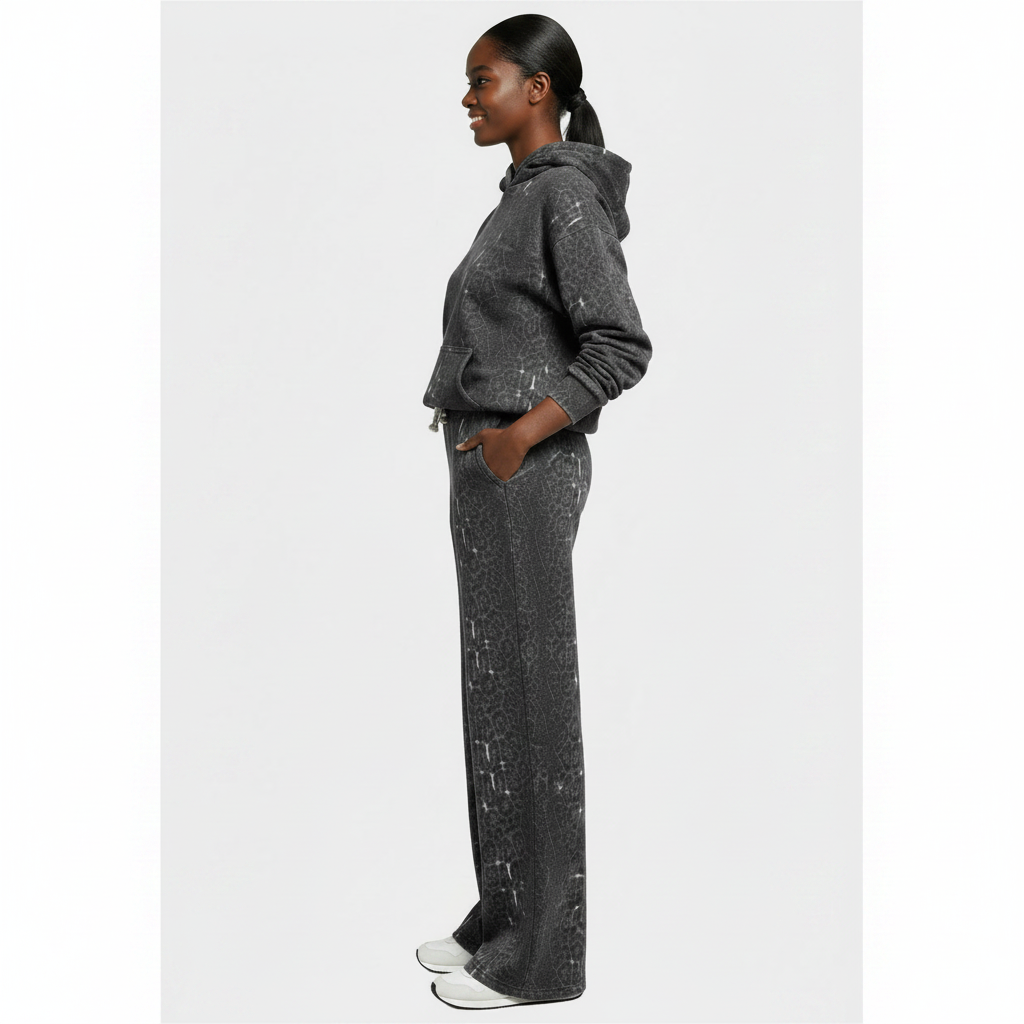 Women's Casual Hooded Sweatshirt & Wide-Leg Pants Leopard Print Set