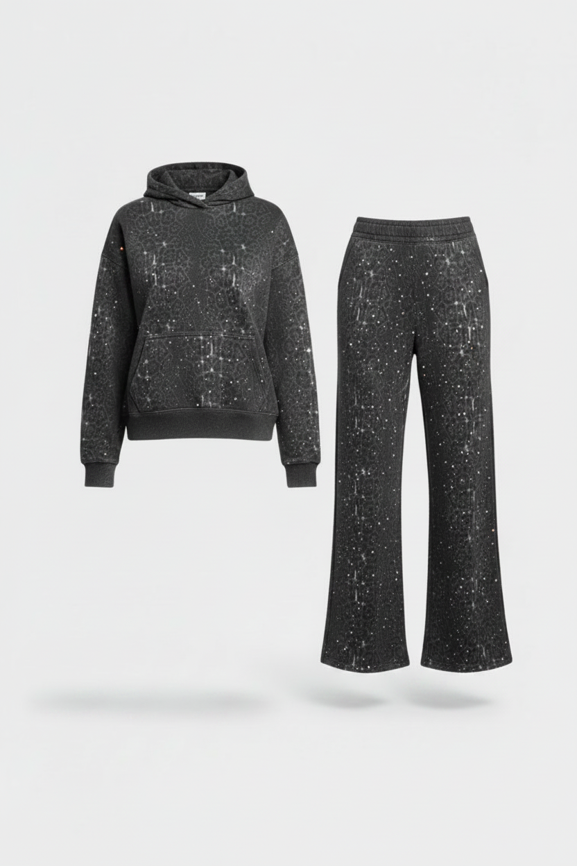 Women's Casual Hooded Sweatshirt & Wide-Leg Pants Leopard Print Set