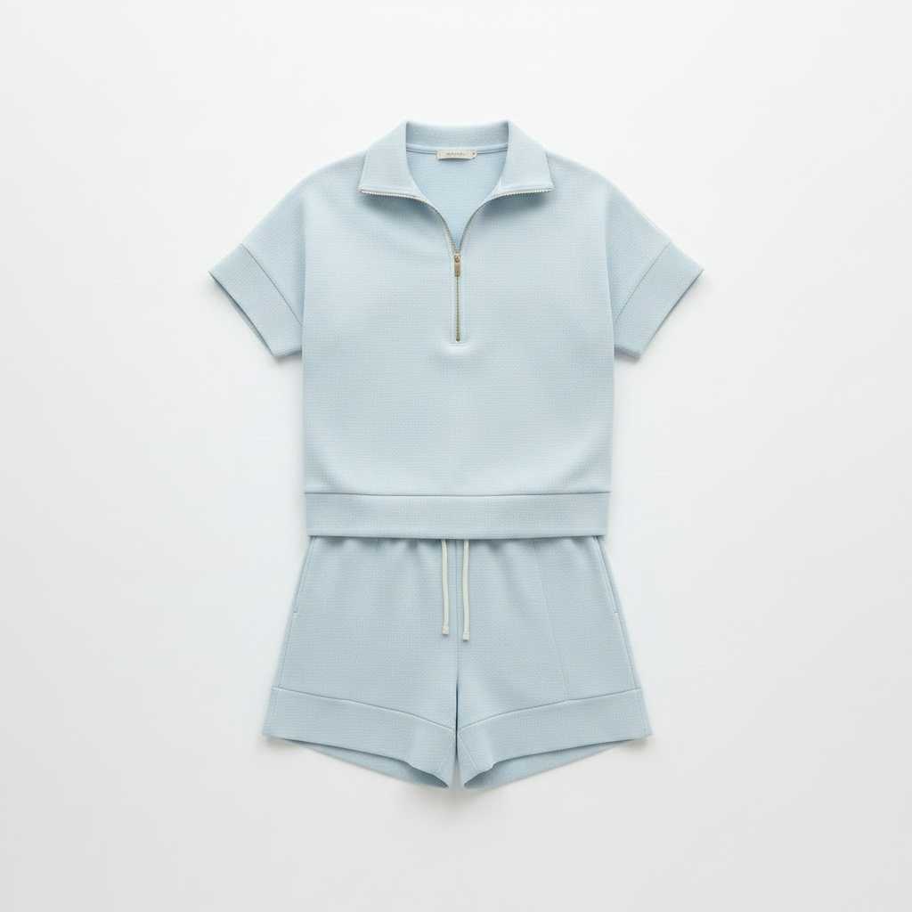 Women's Casual Short Sweatshirt Two-Piece Set – Blue & Gray