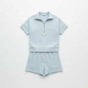 Women's Casual Short Sweatshirt Two-Piece Set – Blue & Gray