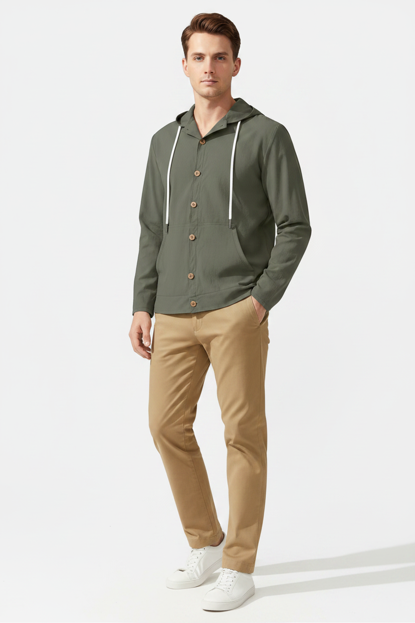 Men's Loose Linen Hooded Beach Jacket