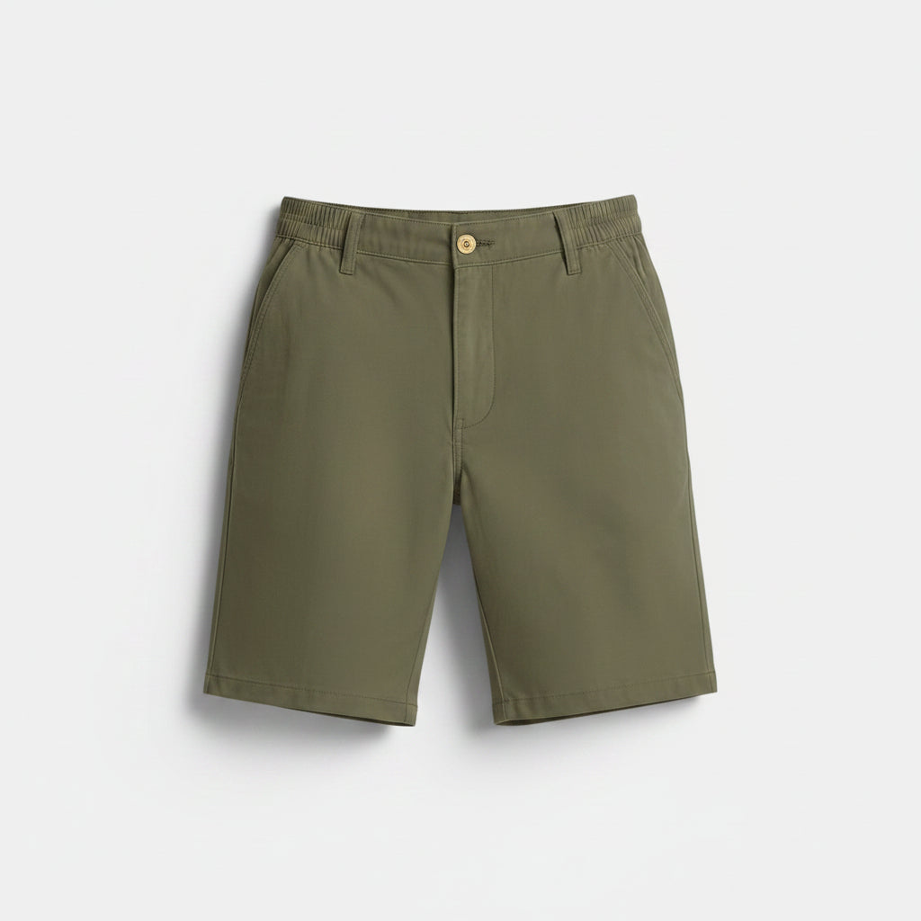 Allzom Men's Army Green Polyester Casual Shorts with slight stretch and straight leg, ideal for summer golf and leisure.