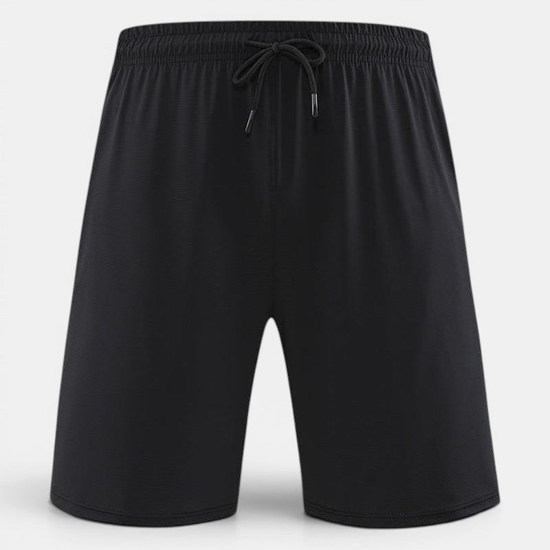 Allzom Men's black nylon sports shorts for marathon and outdoor running with drawstring waist.