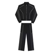Allzom Men's black wide-leg sports suit with white piping detail on jacket and trousers.