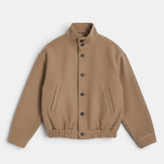 Allzom Men's camel wool blend bomber jacket with button closure and elasticated hem.