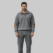 Men's Corduroy Stand Collar Pullover Sweatshirt Set