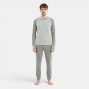 Allzom Men's 100% cotton thermal underwear set in grey, featuring a long-sleeved top with raglan sleeves and matching trousers.