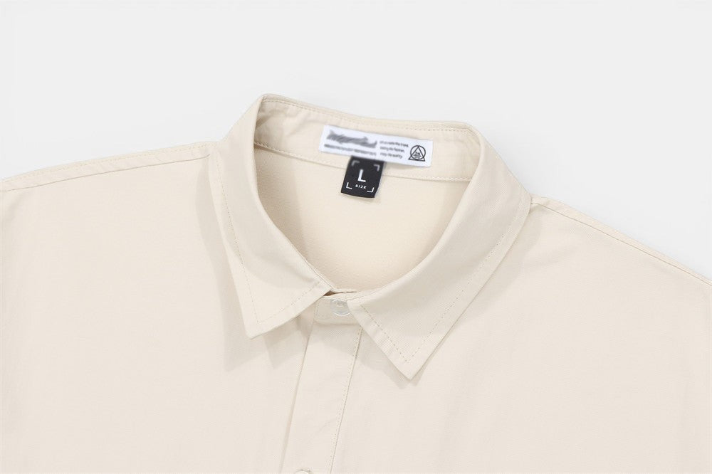 Allzom men's cream long sleeve shirt jacket with zipper pockets, lightweight and versatile.